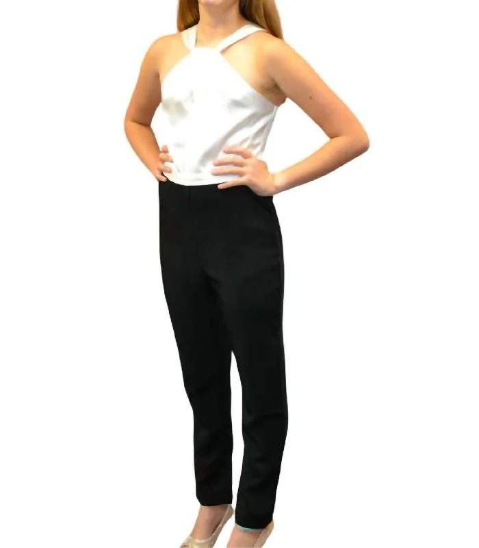 Priscilla Halter Top Twofer Jumpsuit In Black & White