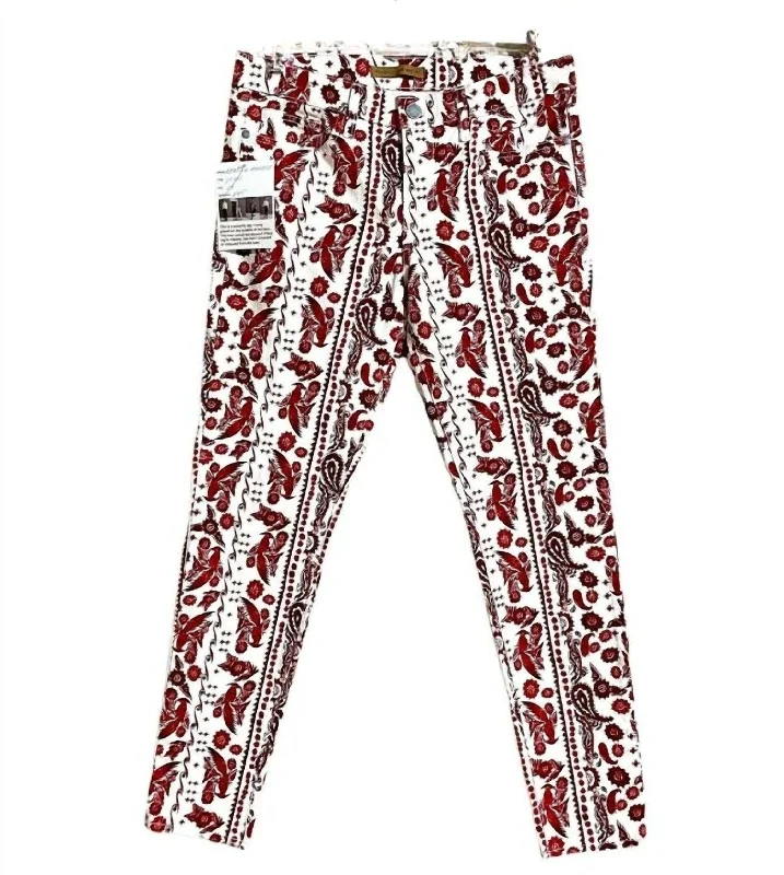 Women's Bleecker Bird Print Skinny Jeans In Red, White