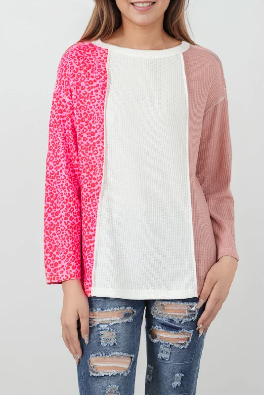 Leopard Color Block Long Sleeve Top