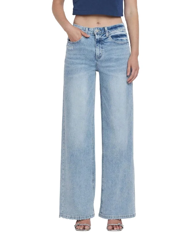 High Rise Super Wide Leg Jean In Glacier Tide