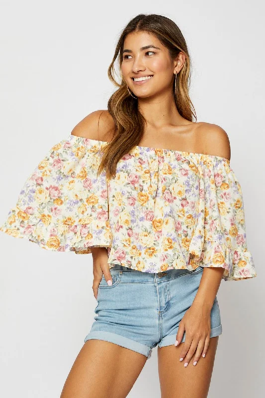 Print Peplum Top Off Shoulder Off Shoulder Sustainable Organic