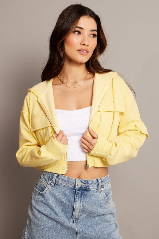 Yellow Zip Hoodie Long Sleeve Feminine Women's Soft 