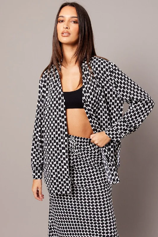 Black Geo Relaxed Shirt Long Sleeve Street