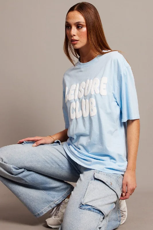 Blue Graphic Tee Short Sleeve Hip Women's Urban