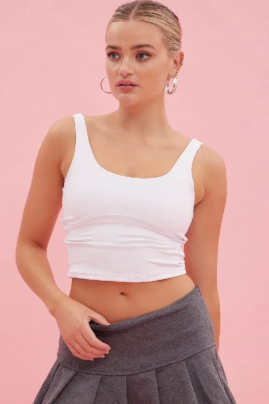 White Tank Top Sleeveless Underseam Activewear Sophisticated Women's Tailored