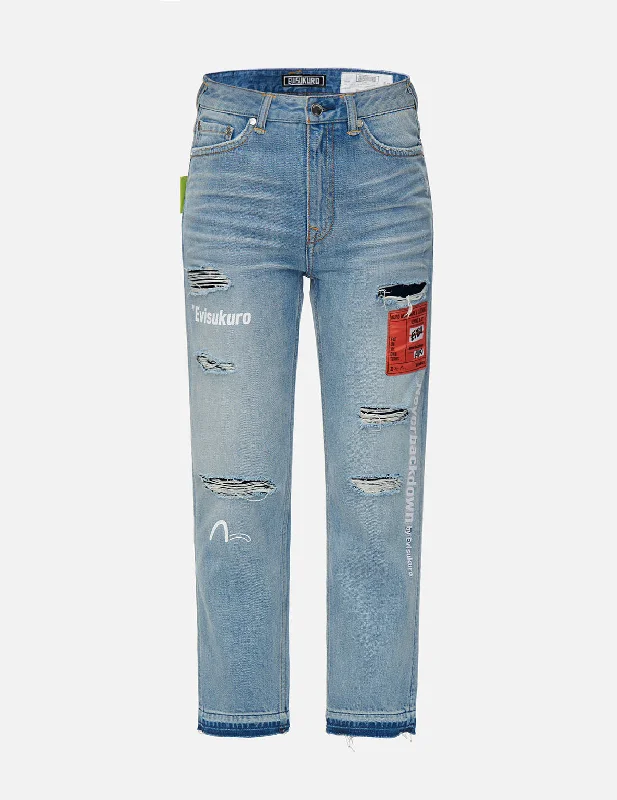 Woven Label Ripped Relaxed Fit Jeans