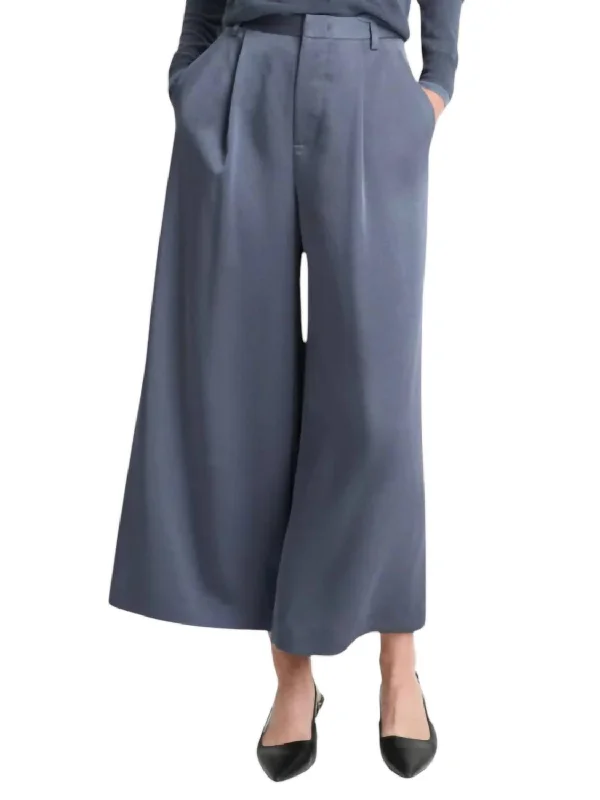 Mid Rise Satin Culotte Pants In Dark Water