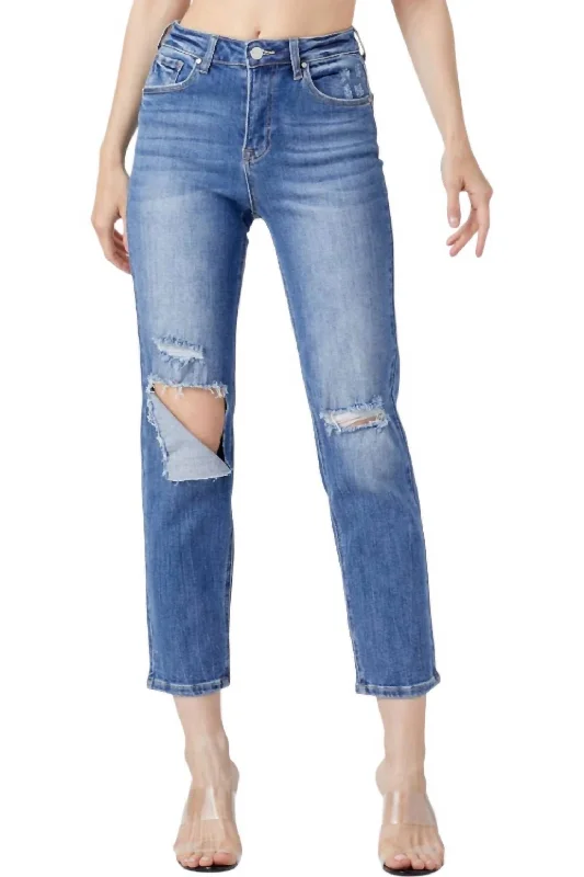 High Waist Relaxed Jeans In Dark Wash Denim