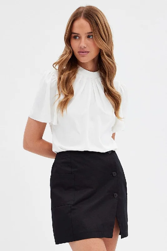 White Short Sleeves Work Top Tough Women's Military - inspired