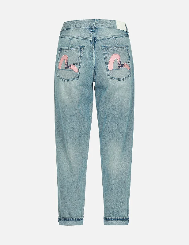 Seagull Print and Embroidery Taper-Fit Jeans