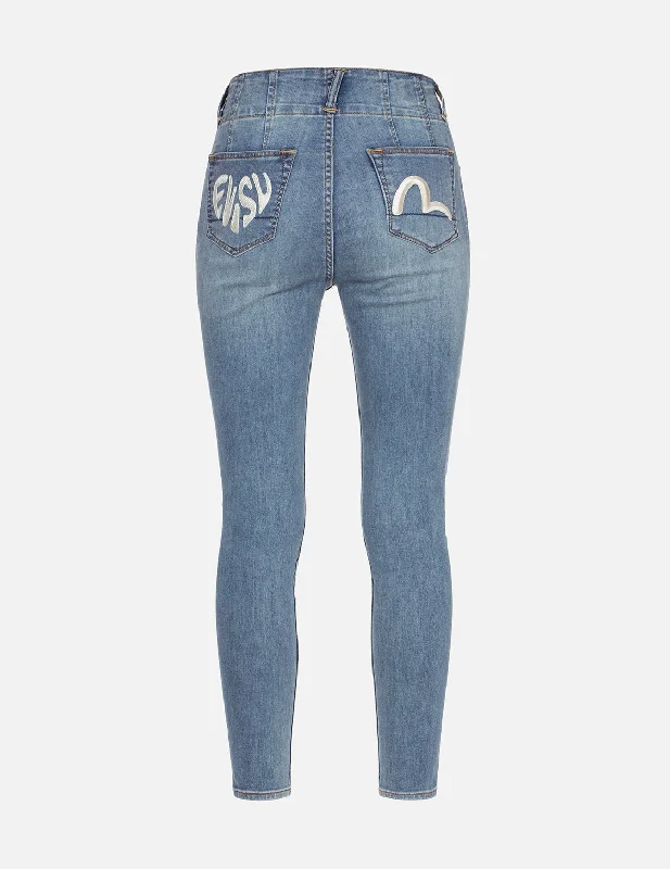 Logo and Seagull Embroidery Skinny Jeans