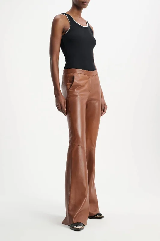 Flare Leg Leather Pant In Caramel