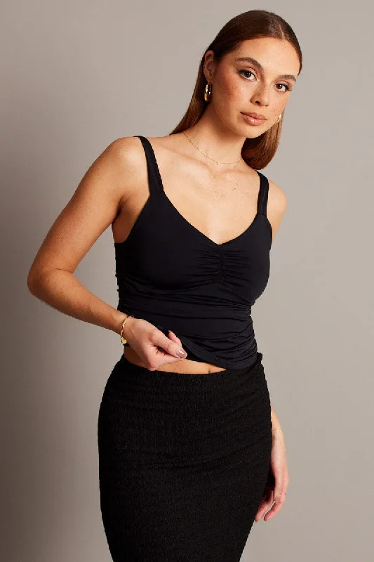 Black Sleeveless Tank Square V-neck Luxurious Women's High -  end