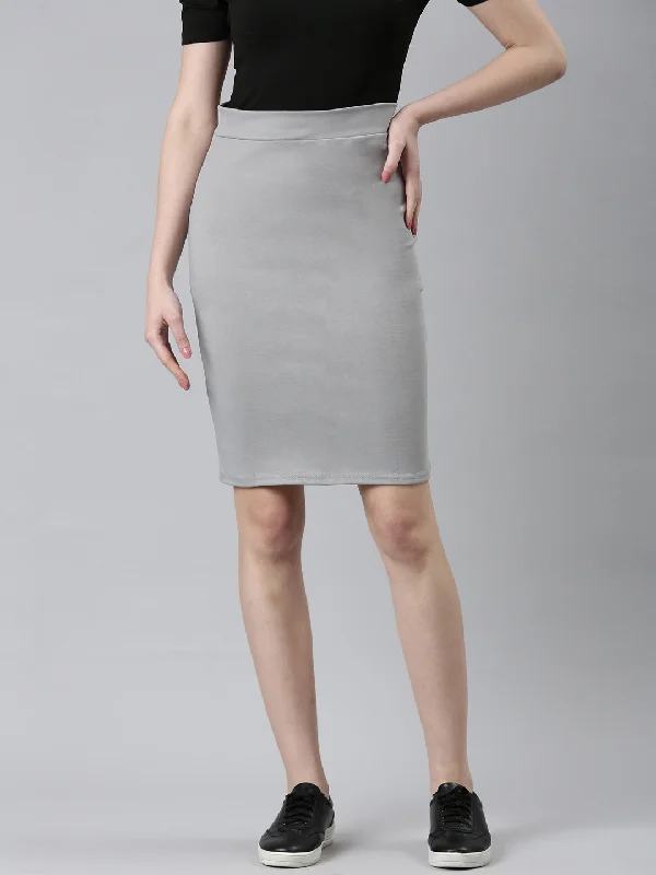 Women Grey Solid Pencil Skirt