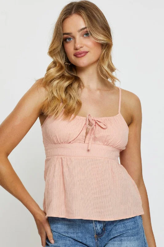 Pink Singlet Top Sleeveless V-Neck Casual Women's Loose - fitting