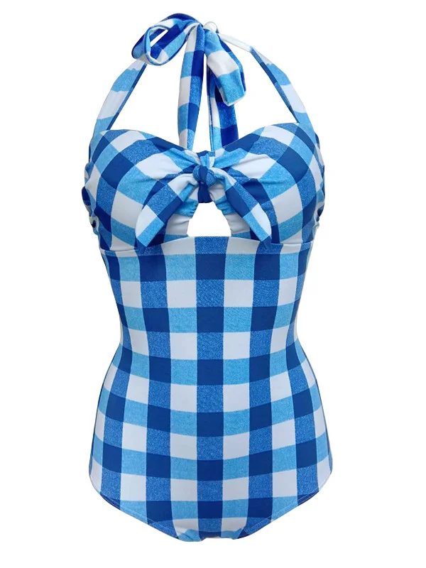 Plaid Halter One-Piece Swimsuit