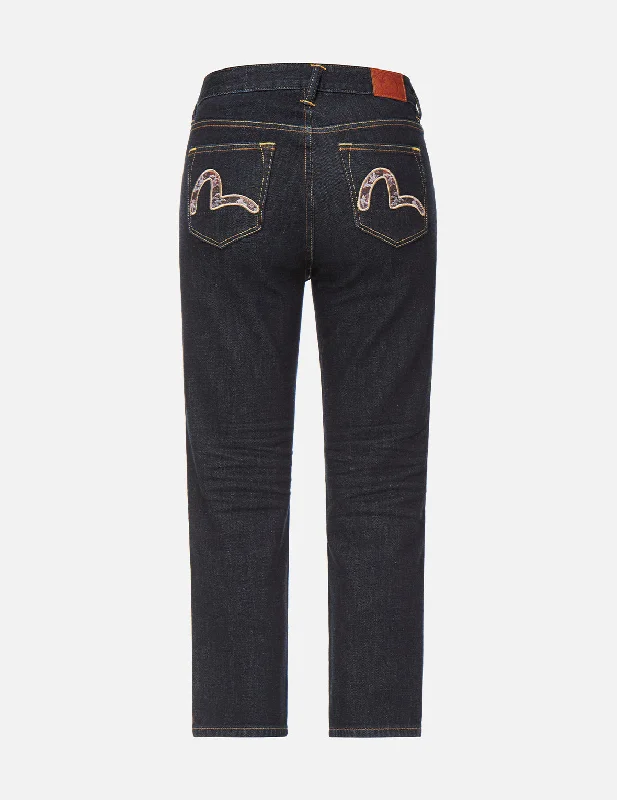 Brocade Seagull Embroidered Straight-cut Jeans