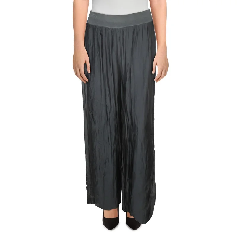 Womens Silk High-Rise Wide Leg Pants