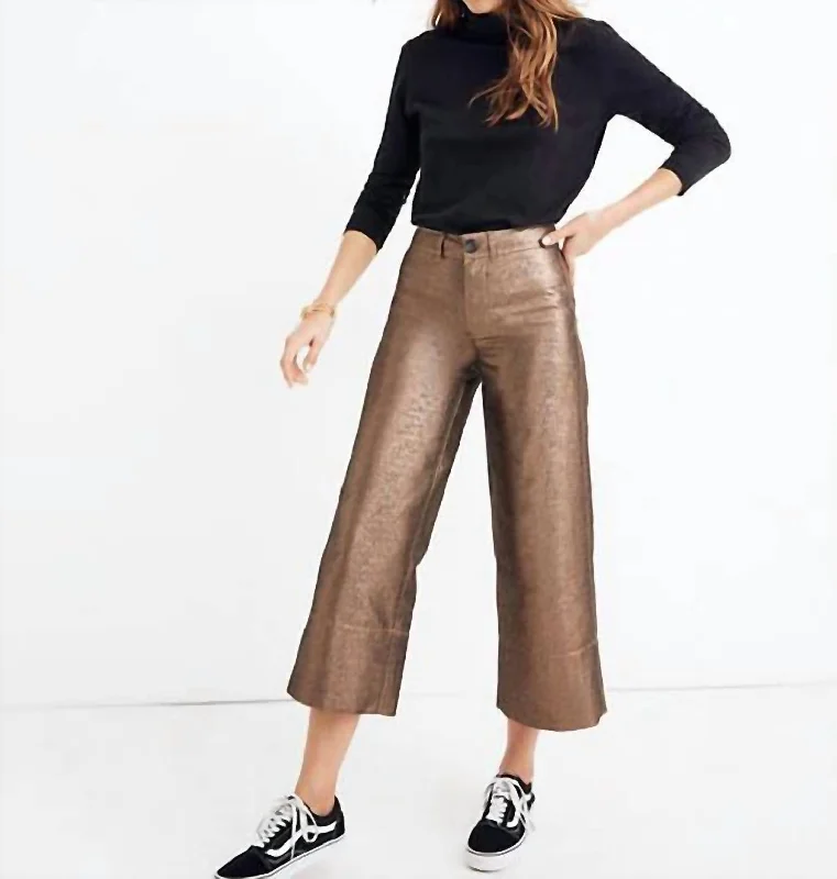 Emmette Wide Leg Metallic Crop Pants In Bronze/gold