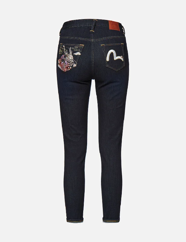 Dragon Head and Seagull Embroidered Skinny Jeans