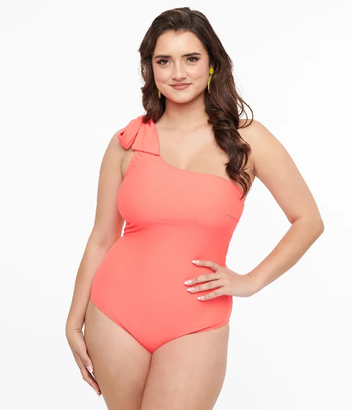 Coral One Shoulder One Piece Swimsuit