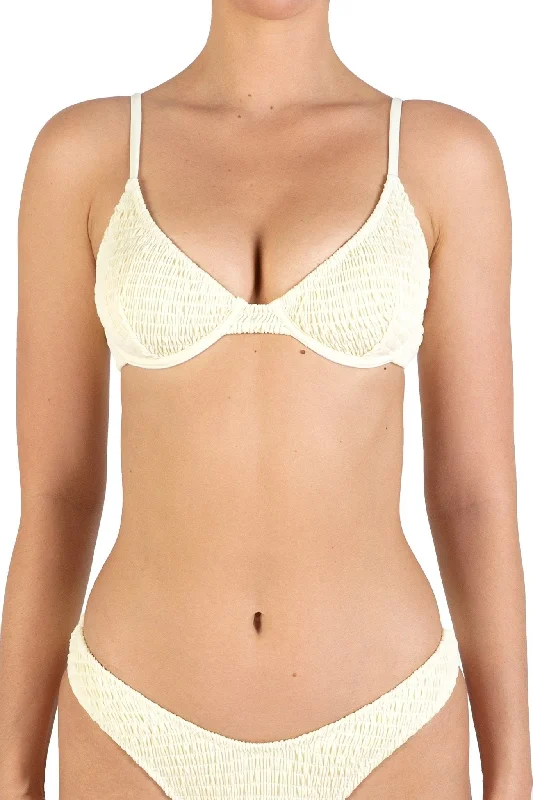 Cream White Pleat Underwire Bikinis Top