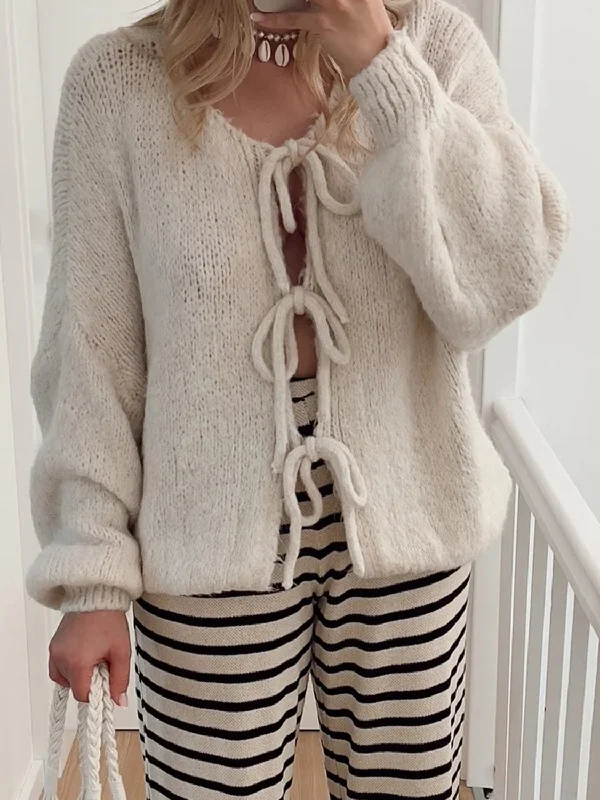 Tied Long Sleeve Dropped Shoulder Cardigan Edgy Women's Punk