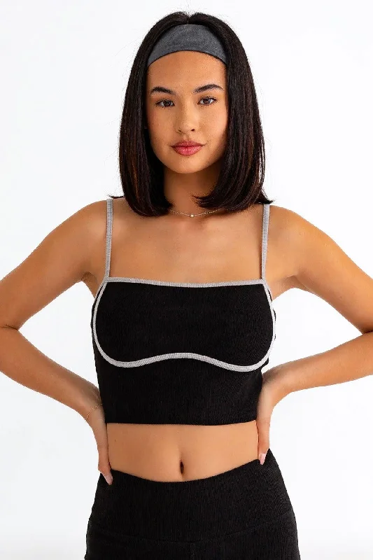 Contrast Binding Spaghetti Ribbed Crop Top Laid - back Women's Vibe