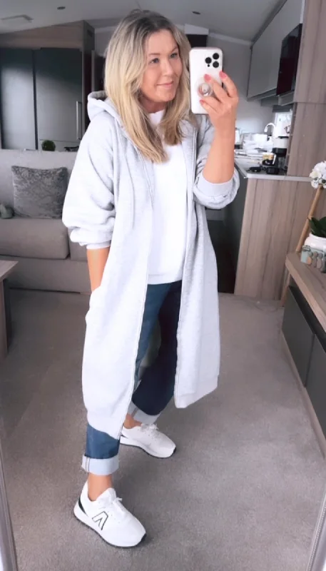 Longline Zip Hoodie Marl Grey Confident Women's High - fashion