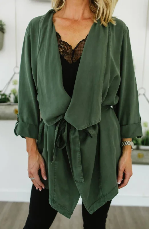 On The Go Belted Jacket In Olive Modern Women's 
