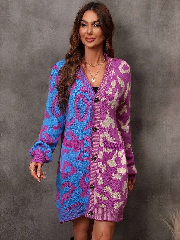 Angel Wings Leopard Button Down Longline Cardigan Vintage Women's 1970S 