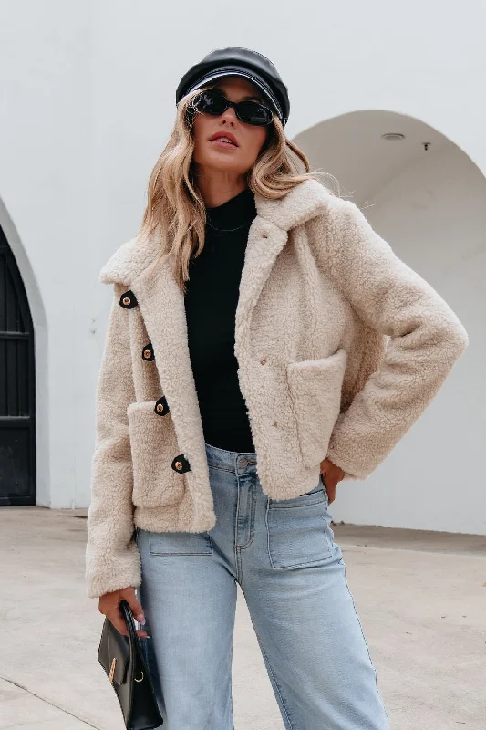 Cream Sherpa Button Up Jacket - FINAL SALE Preppy Women's College