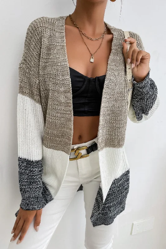 Perfee Tricolor Color Block Open Front Cardigan Trendy Women's Oversized
