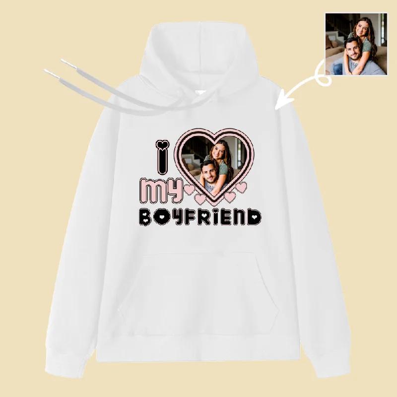 I Love My Boyfriend Custom Photos Hoodies Classic Women's Pin - striped