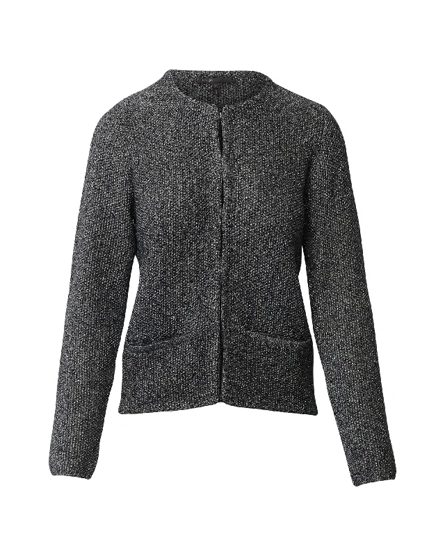Maje Open Front Jacket in Silver Tweed Cashmere