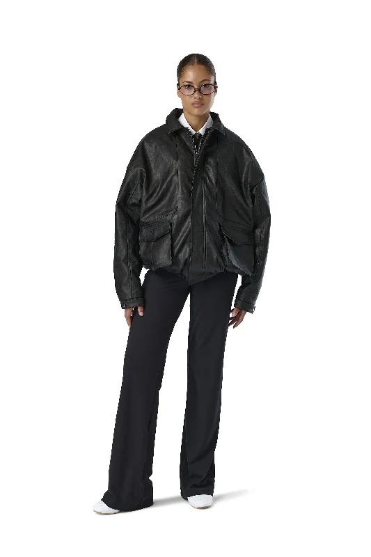Jargon Oversized Faux Leather Jacket Dapper Women's 1920S