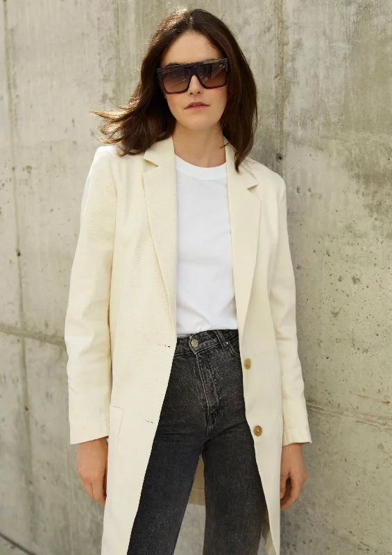 Beige Denim Blazer Hip Women's Urban
