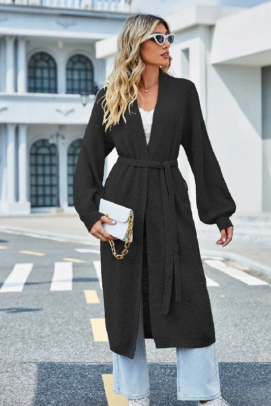 Tie Waist Dropped Shoulder Cardigan Sporty Women's Athleisure 