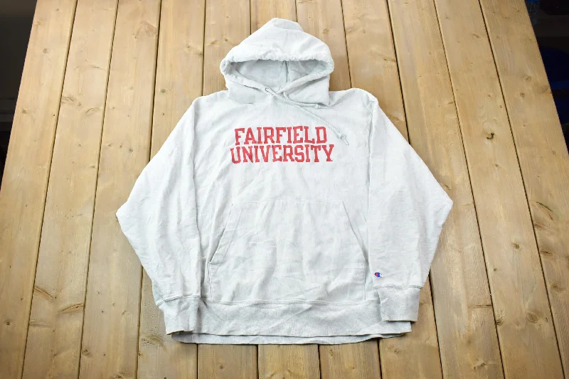 Vintage 1990s Champion Original Reverse Weave Fairfield University Hoodie Sweatshirt Confident Women's High - fashion