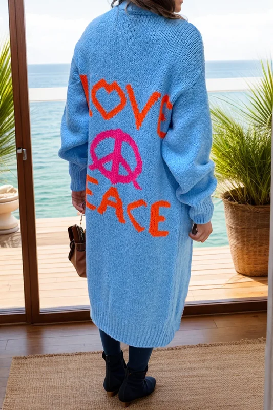 Peace Sign Long Sleeve Cardigan Classic Women's Tweed
