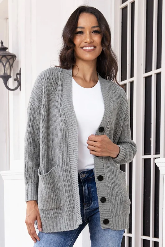 Button Up Long Sleeve Cardigan with Pockets Trendy Women's Oversized