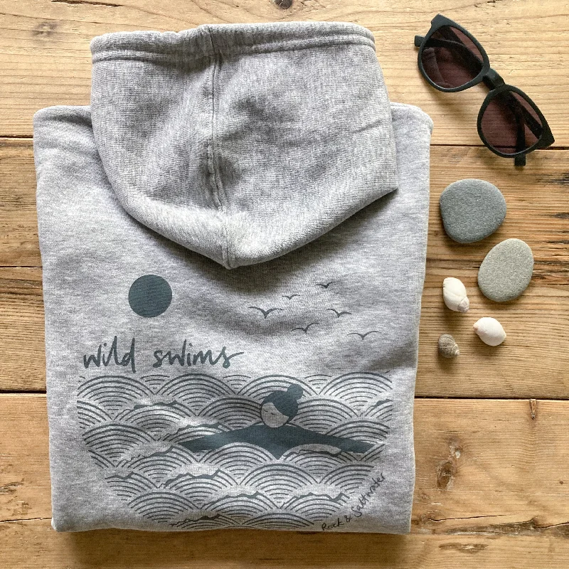 Fog grey | organic cotton screen printed wild swimming women's hoodie Polished Women's Silk