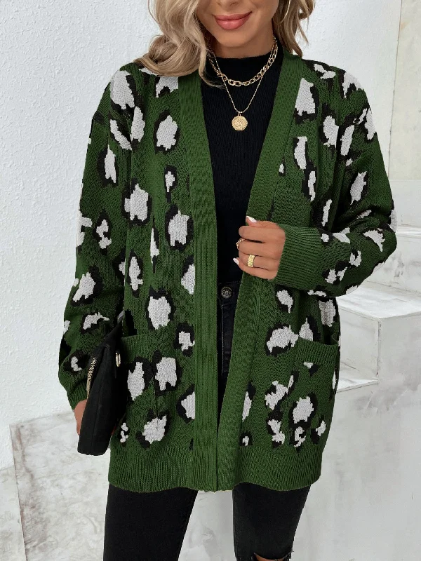 Leopard Open Front Dropped Shoulder Cardigan Bold Women's Animal Print