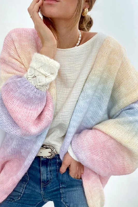 Gradient Open Front Drop Shoulder Cardigan Trendy Women's Oversized