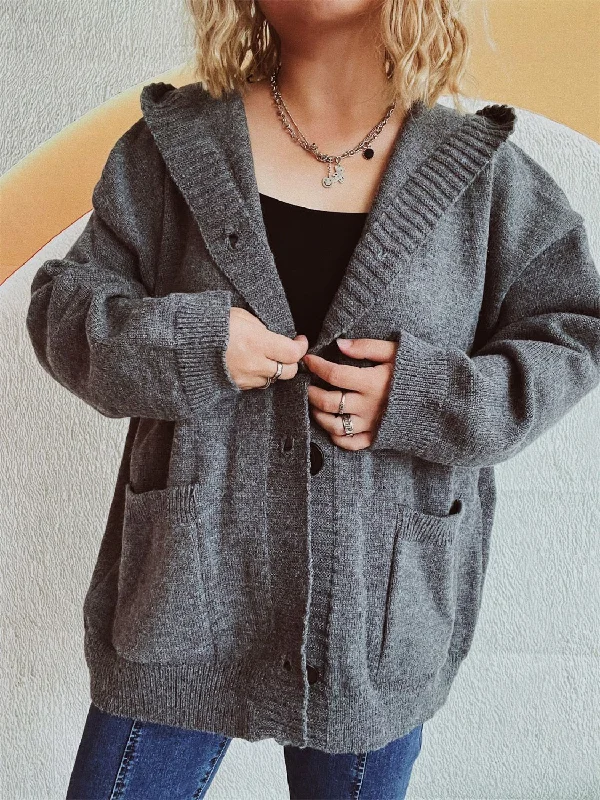 Dropped Shoulder Long Sleeve Hooded Cardigan Stylish Women's Tropical 