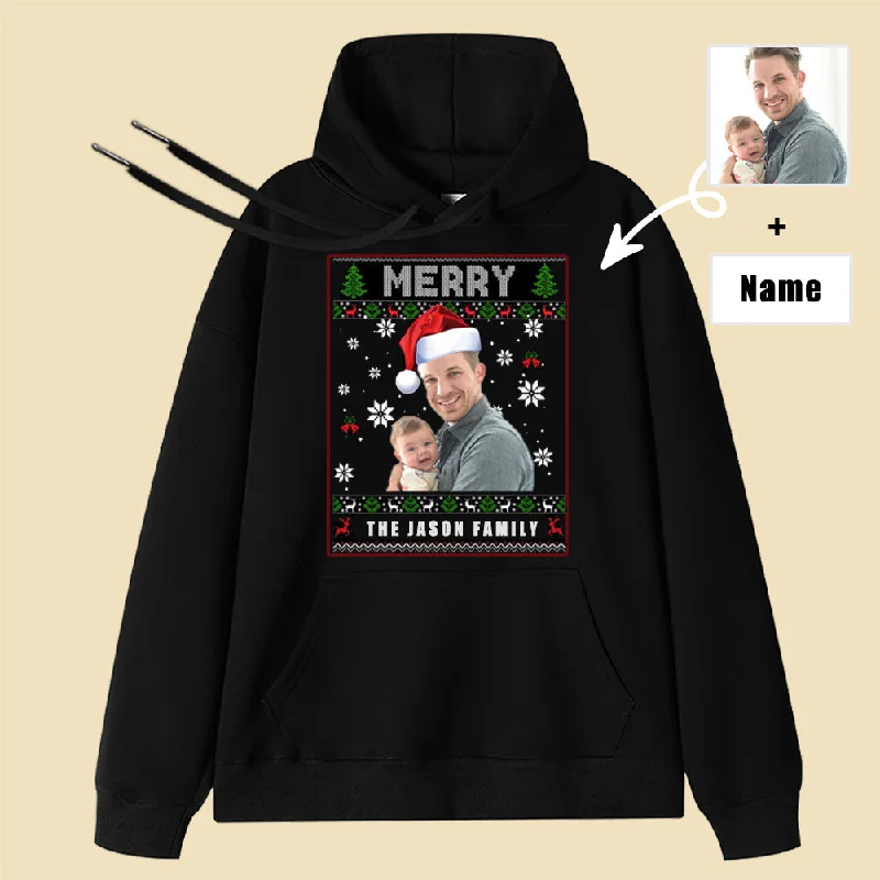 Customized Photo Text Hoodies Merry Christmas Gifts For Family Laid - back Women's Vibe