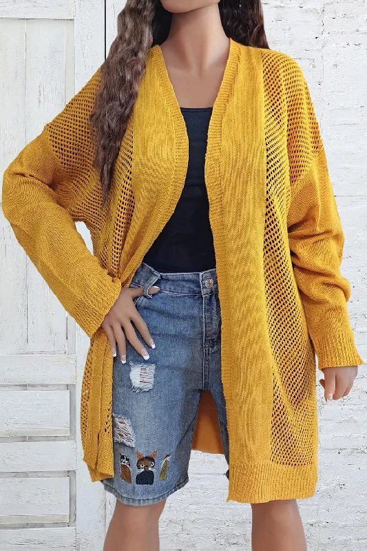 Plus Size Openwork Long Sleeve Open Front Cardigan Stylish Women's Tropical 