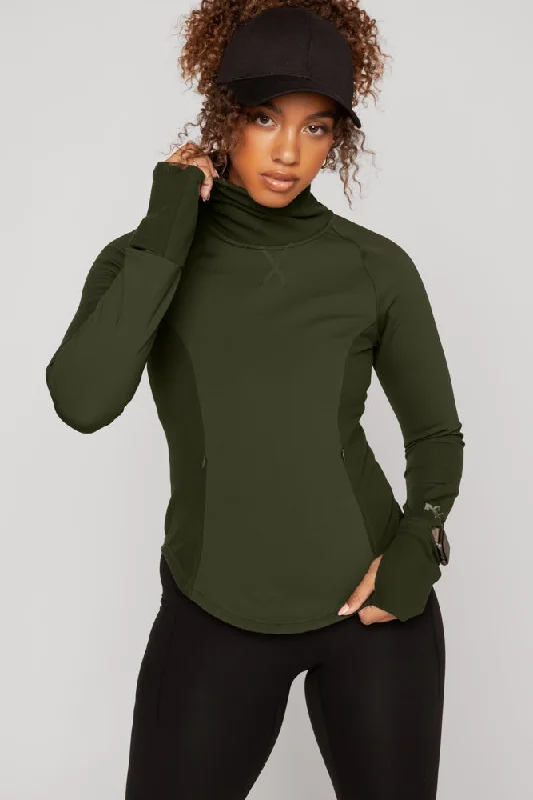 Chasing Pavements Mockneck Pullover - Evergreen Sophisticated Women's Tailored