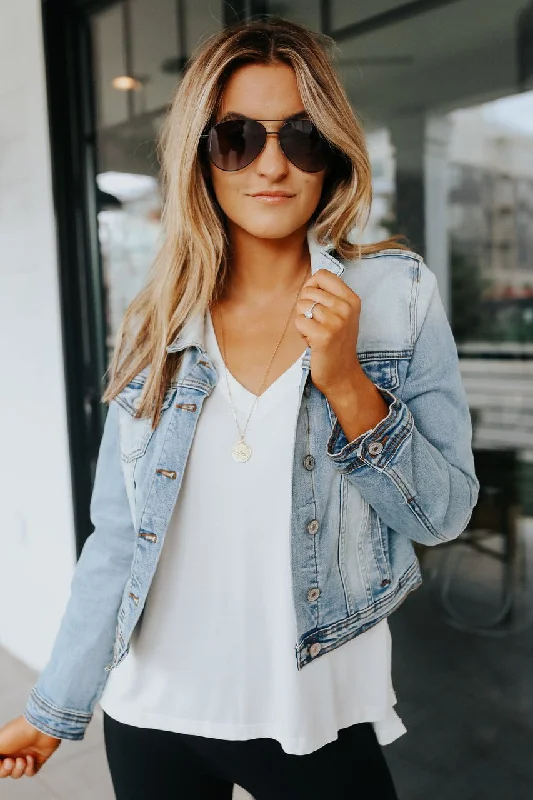 Sweet South Faded Denim Jacket - Light Wash Elegant Women's Formal 