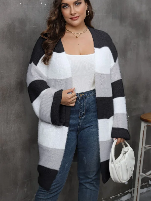 Plus Size Open Front Long Sleeve Cardigan Country